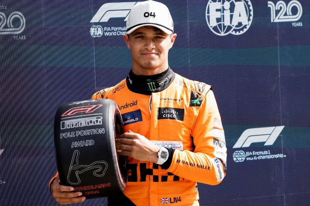 LANDO Norris claims pole position in the Netherlands.